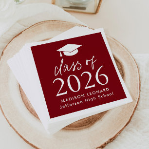 Modern Class of 2026 Script Burgundy Graduation Napkins