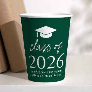 Modern Class of 2026 Script Green Graduation Paper Cups