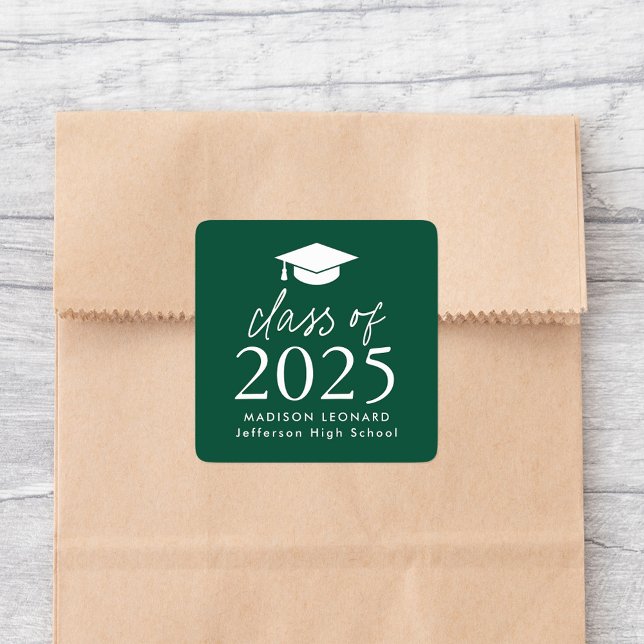 Modern Class of 2026 Script Green Graduation Square Sticker (Creator Uploaded)