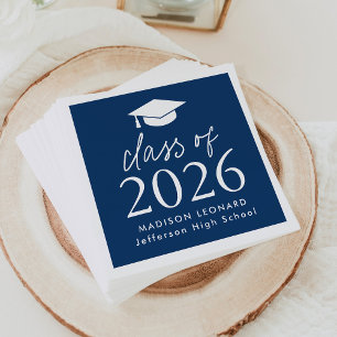 Modern Class of 2026 Script Navy Blue Graduation Napkins