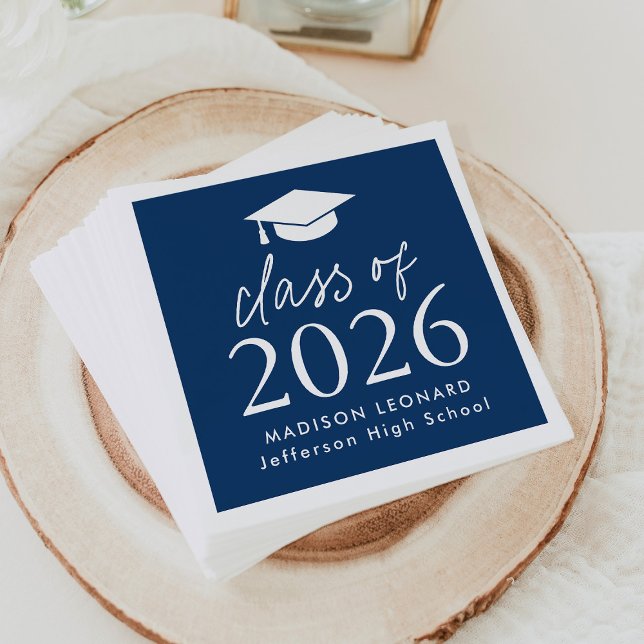 Modern Class of 2026 Script Navy Blue Graduation Napkins (Creator Uploaded)