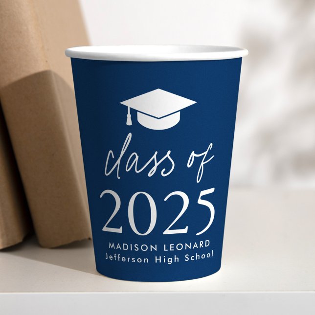 Modern Class of 2026 Script Navy Graduation Paper Cups (Creator Uploaded)