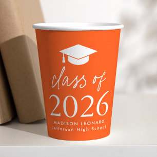 Modern Class of 2026 Script Orange Graduation Paper Cups