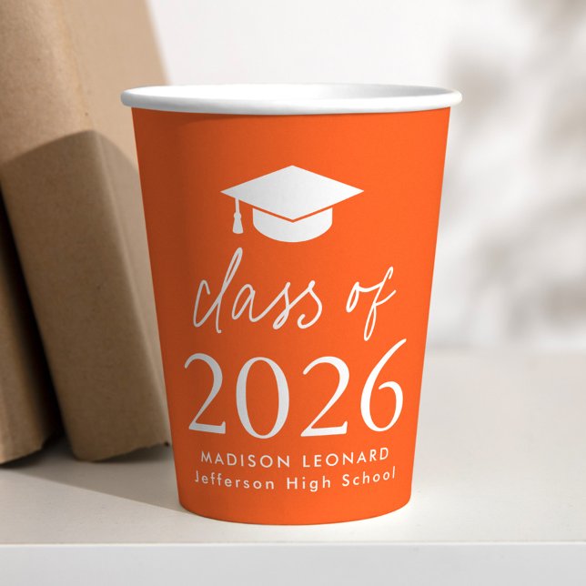 Modern Class of 2026 Script Orange Graduation Paper Cups (Creator Uploaded)