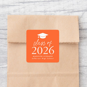 Modern Class of 2026 Script Orange Graduation Square Sticker