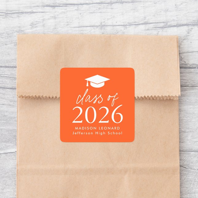 Modern Class of 2026 Script Orange Graduation Square Sticker (Creator Uploaded)