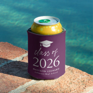 Modern Class of 2026 Script Purple Graduation Can Cooler