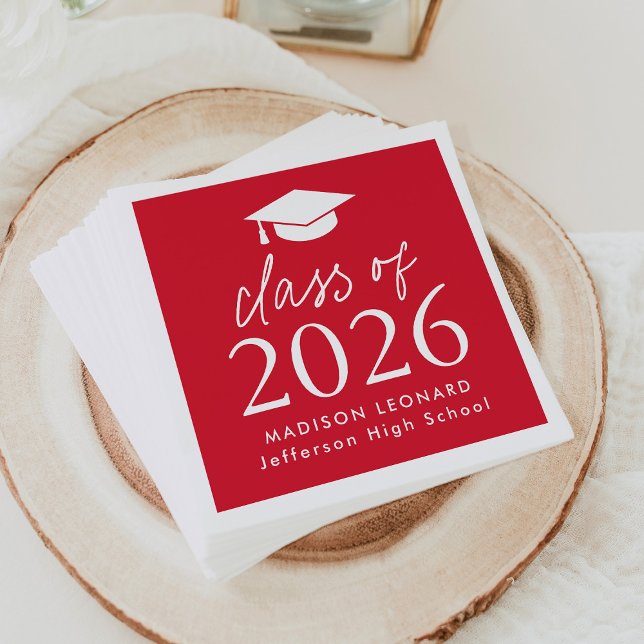 Modern Class of 2026 Script Red Graduation Napkins (Creator Uploaded)