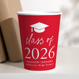 Modern Class of 2026 Script Red Graduation Paper Cups