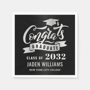 Modern Class of 2026 Silver Black Graduation Party Napkins