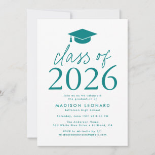 Modern Class of 2026 Teal Graduation Party Invitation