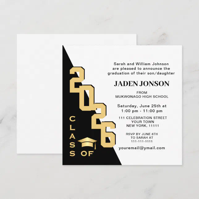 Modern Class of 2026 White Black Graduation Party Invitation | Zazzle