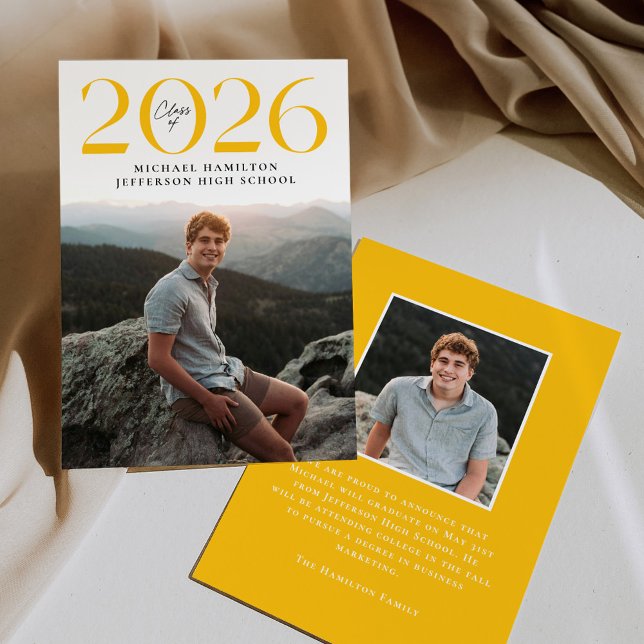 Modern Class of 2026 Yellow 2 Photo Graduation Announcement (Creator Uploaded)