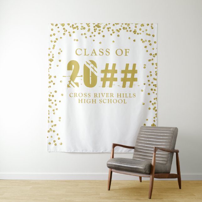 Modern CLASS OF 20XX Gold Confetti Photo Backdrop (In Situ)