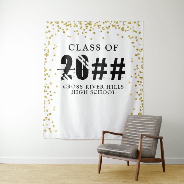 Modern CLASS OF 20XX Gold Confetti Photo Backdrop (In Situ)