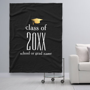 Modern Class of 20XX Graduation Cap Custom Color Fleece Blanket