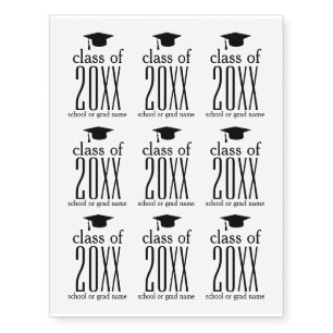Modern Class of 20XX Graduation Cap Custom Color Temporary Tattoos