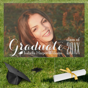 Modern Class of 20XX Graduation Photo Double-sided Sign