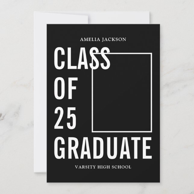 Modern Class Of 25 Black & White Graduation Party Invitation (Front)