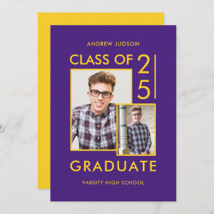 Modern Class Of 25 Purple 2 Photos Open House Invitation
