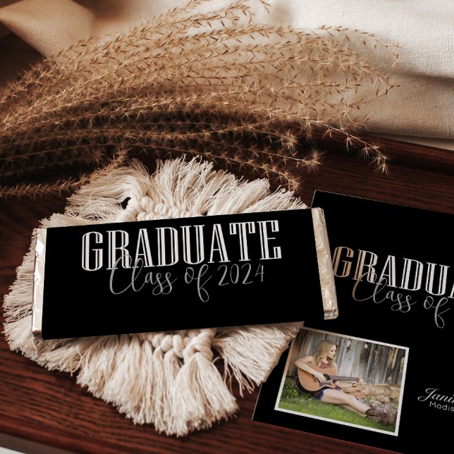 Modern Class of Add Photo Black Graduation Hershey Bar Favors (Creator Uploaded)