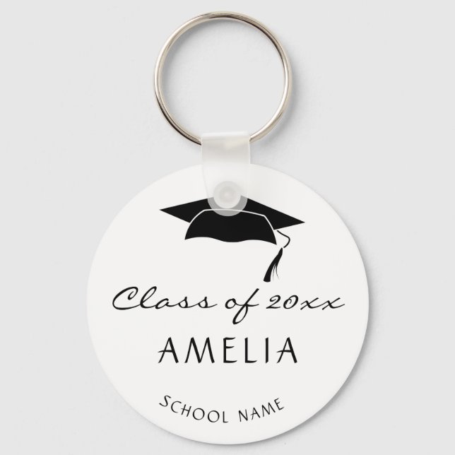 Modern Class of and Graduate Name Graduation Keychain (Front)