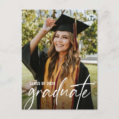 Modern Class of Handwritten High School Grad Photo Invitation Postcard