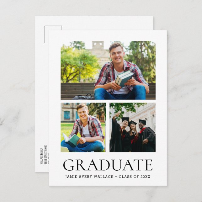 Modern Class of Handwritten High School Grad Photo Invitation Postcard (Front/Back)