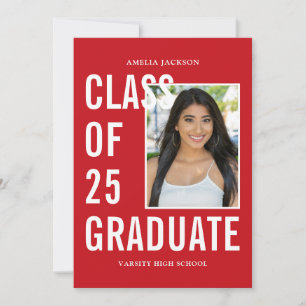 Modern Class Of XX Red & White Graduation Party Invitation