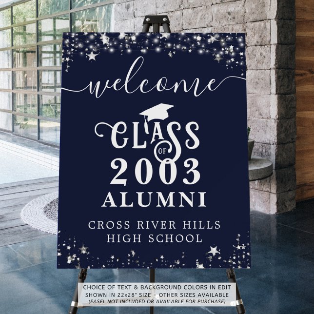 Modern Class Reunion Welcome Navy Blue Silver Foam Board (Creator Uploaded)