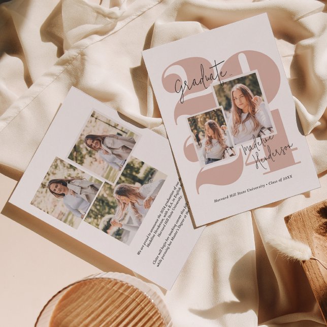 Modern Class Year 5 Photo Collage Graduation Announcement (Creator Uploaded)