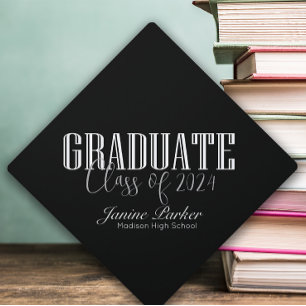 Modern Class Year Classic Black Graduation Cap Topper
