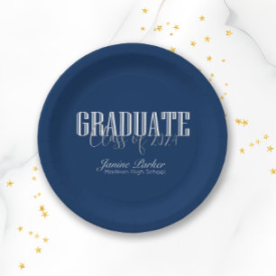 Modern Class Year Classic Blue Graduation Party Paper Plates