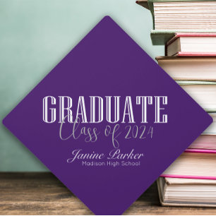 Modern Class Year Classic Purple Graduation Cap Topper