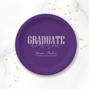 Modern Class Year Classic Purple Graduation Party Paper Plates