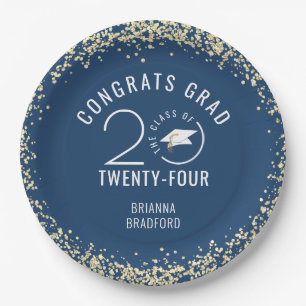 Modern CLASS YEAR Graduation Blue Gold Paper Plates