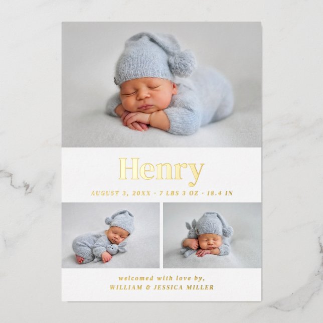 Modern Classic 3 Photo Collage Foil Invitation (Front)