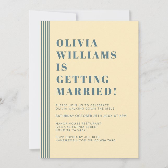 Modern Classic Bachelorette Party Blue Striped Invitation (Front)