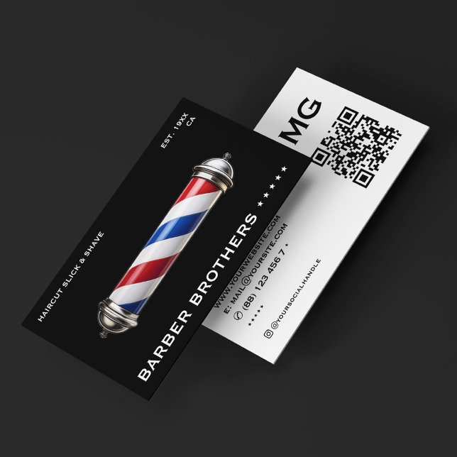 Modern Classic Barber Pole Black Barbershop   Business Card (Modern Classic Barber Pole Black Barbershop Business Card
)