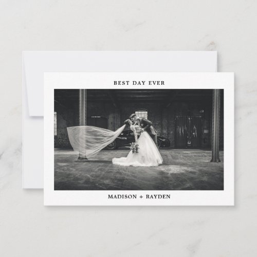Modern Classic Best Day Ever Photo Wedding Thank You Card
