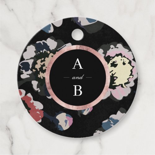 Modern classic black abstract floral monogram favor tags