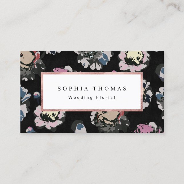 Modern classic black abstract floral professional business card (Front)