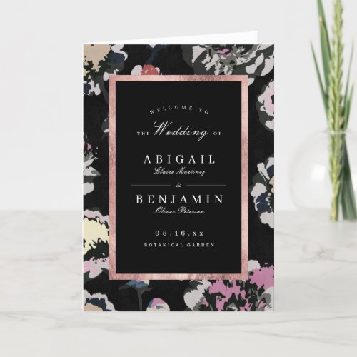 Modern classic black abstract floral wedding program