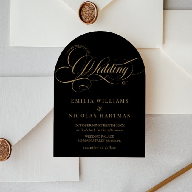 Modern Classic Black and Gold All In One Wedding Invitation (Creator Uploaded)