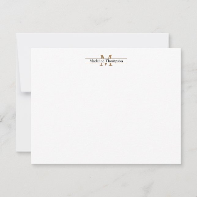 Modern Classic Black and Gold Monogram Name Note Card (Front)
