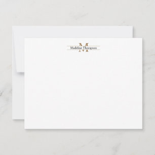 Modern Classic Black and Gold Monogram Name Note Card