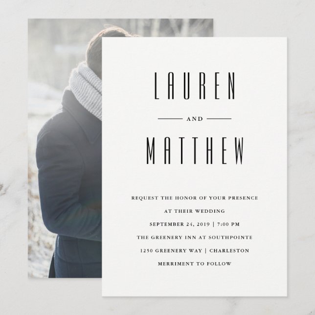 Modern Classic | Black and White Photo Wedding Invitation (Front/Back)
