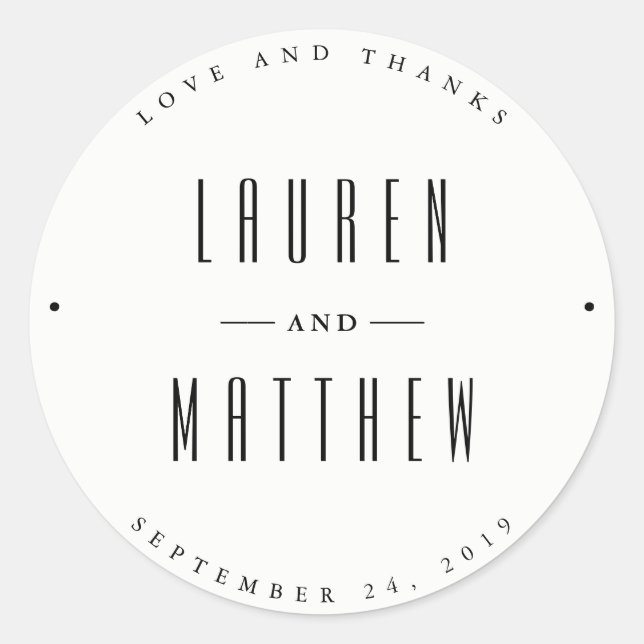 Modern Classic | Black and White Wedding Classic Round Sticker (Front)