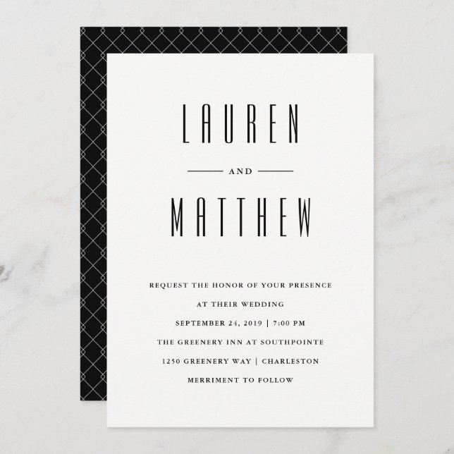 Modern Classic | Black and White Wedding Invitation (Front/Back)
