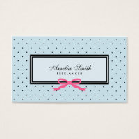 Modern Classic Black Blue Polka Dot Red Ribbon Business Card